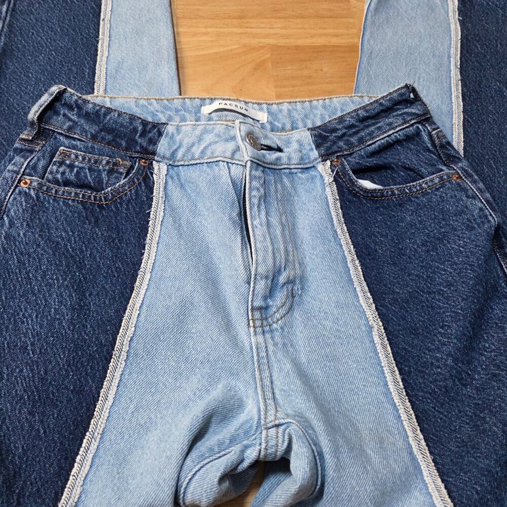 PacSun Mom Jeans Size 25 Two Tone Colorblock High Rise Straight Leg Y2K Denim